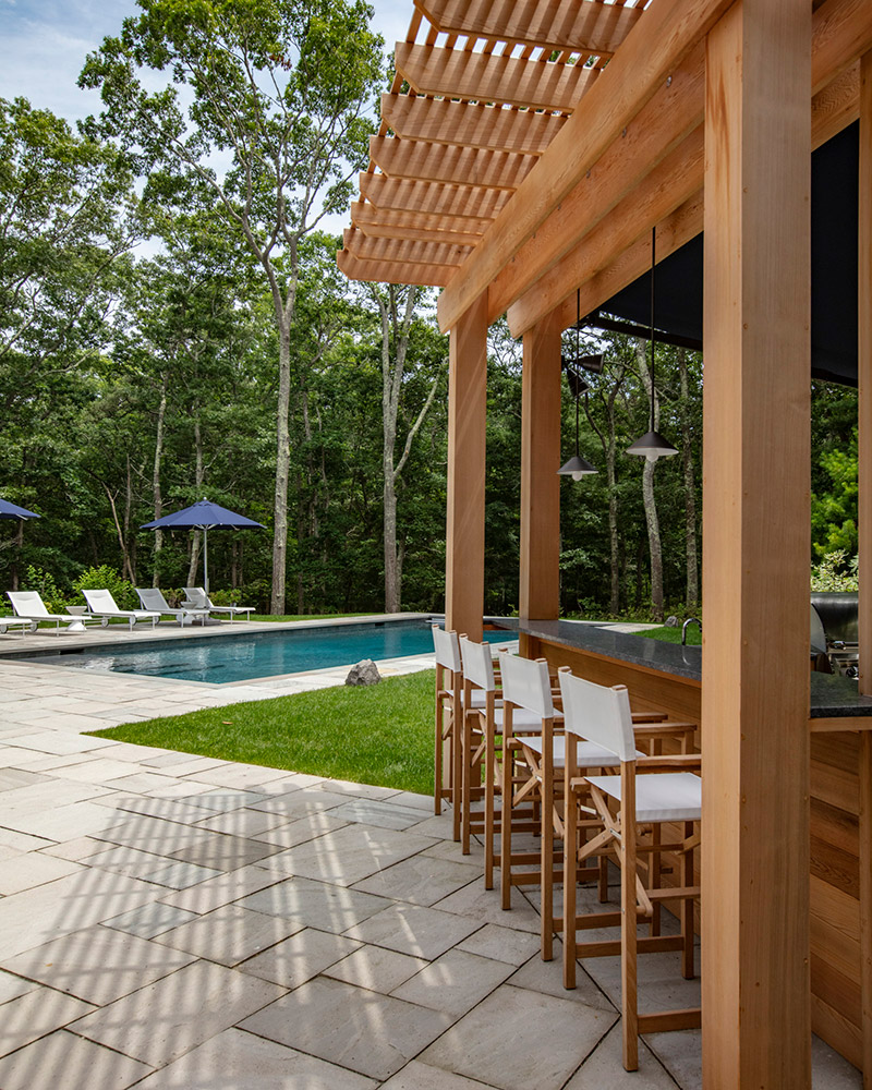 pool cabana and pool at a Hamptons home
